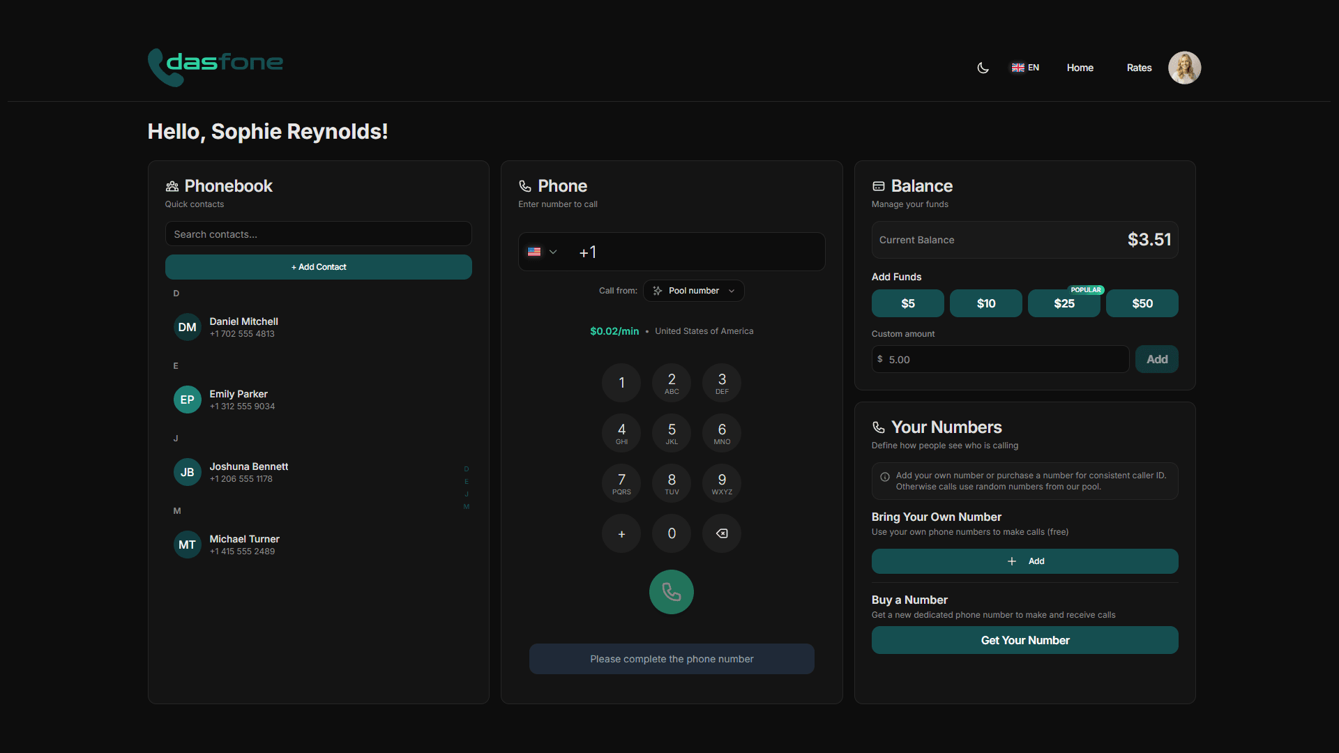 dasfone application interface